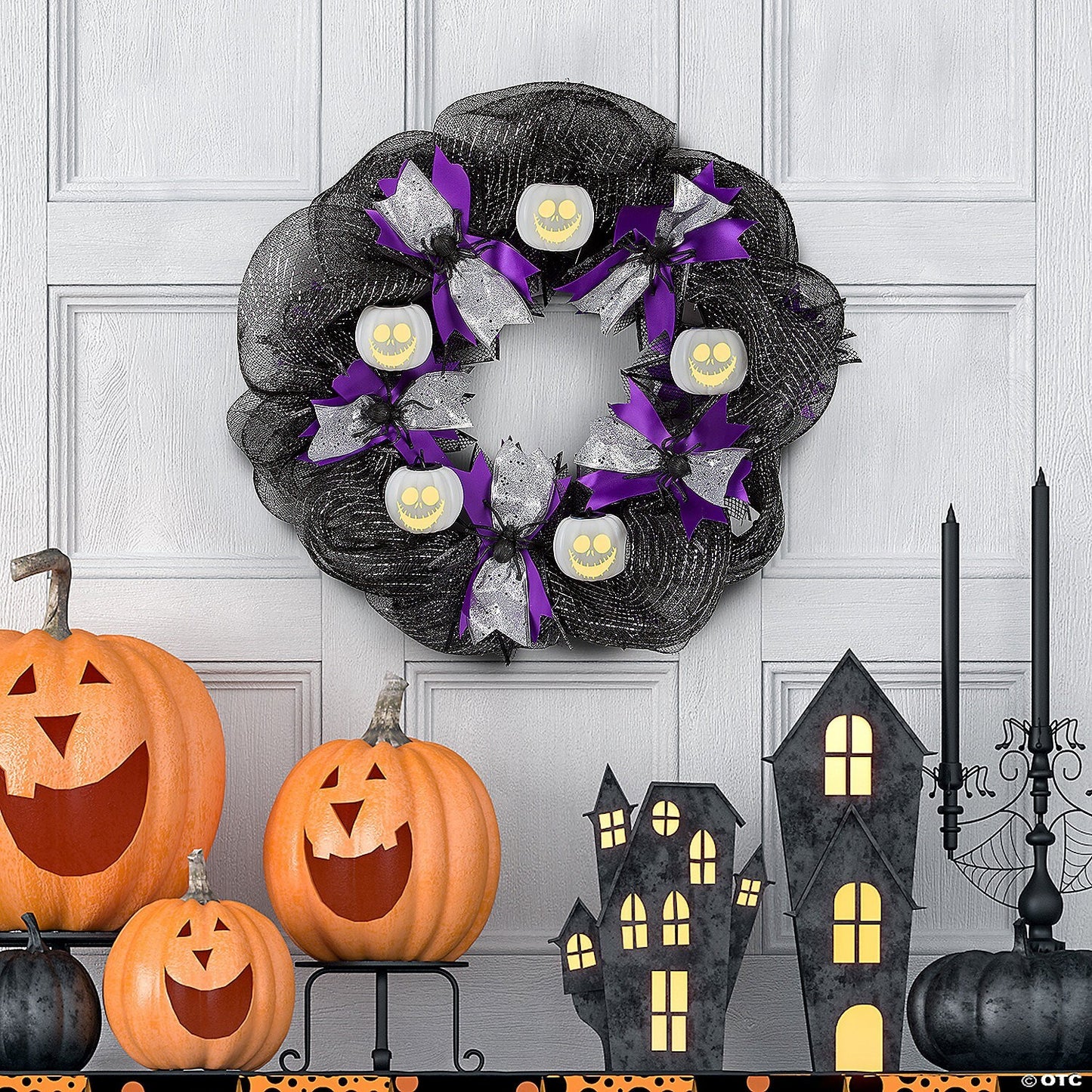 22" Animated Jack Wreath Nightmare Christmas Lights Outdoor Halloween Door Decor