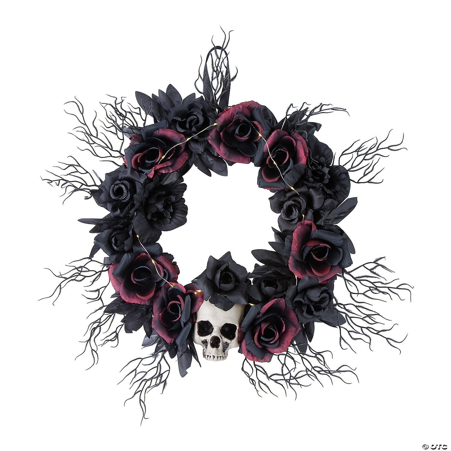 23" Skull Dead Roses Gothic Lighted Wreath Halloween Door Home Porch Decoration