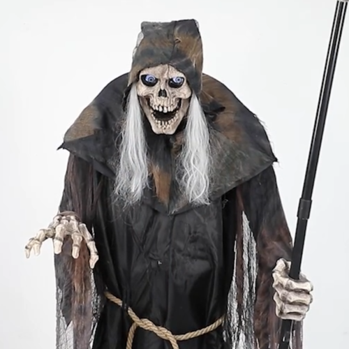 6 Ft Lunging Reaper w Digital Eyes Halloween Haunted Graveyard Prop Animatronic