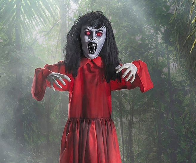 5 Ft 10" Animated Red Dress Ghost Spirit Up & Down Halloween Decor Haunt Prop