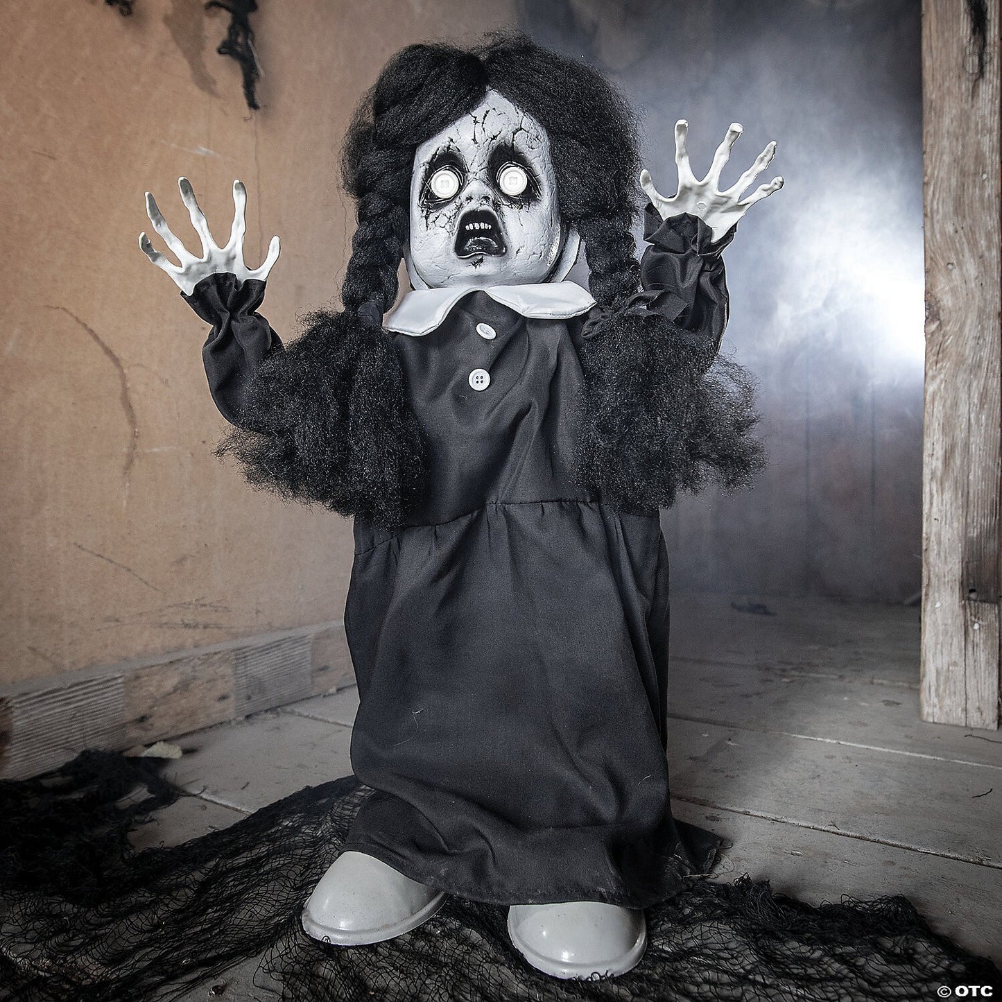 See Video! 3 Ft Animated Doll Black White Halloween Decor Haunt Talk Prop Addams