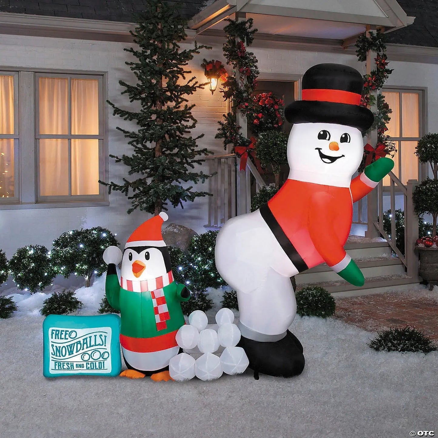 6 Ft Animated Snowball Fight Snowman & Penguin Inflatable