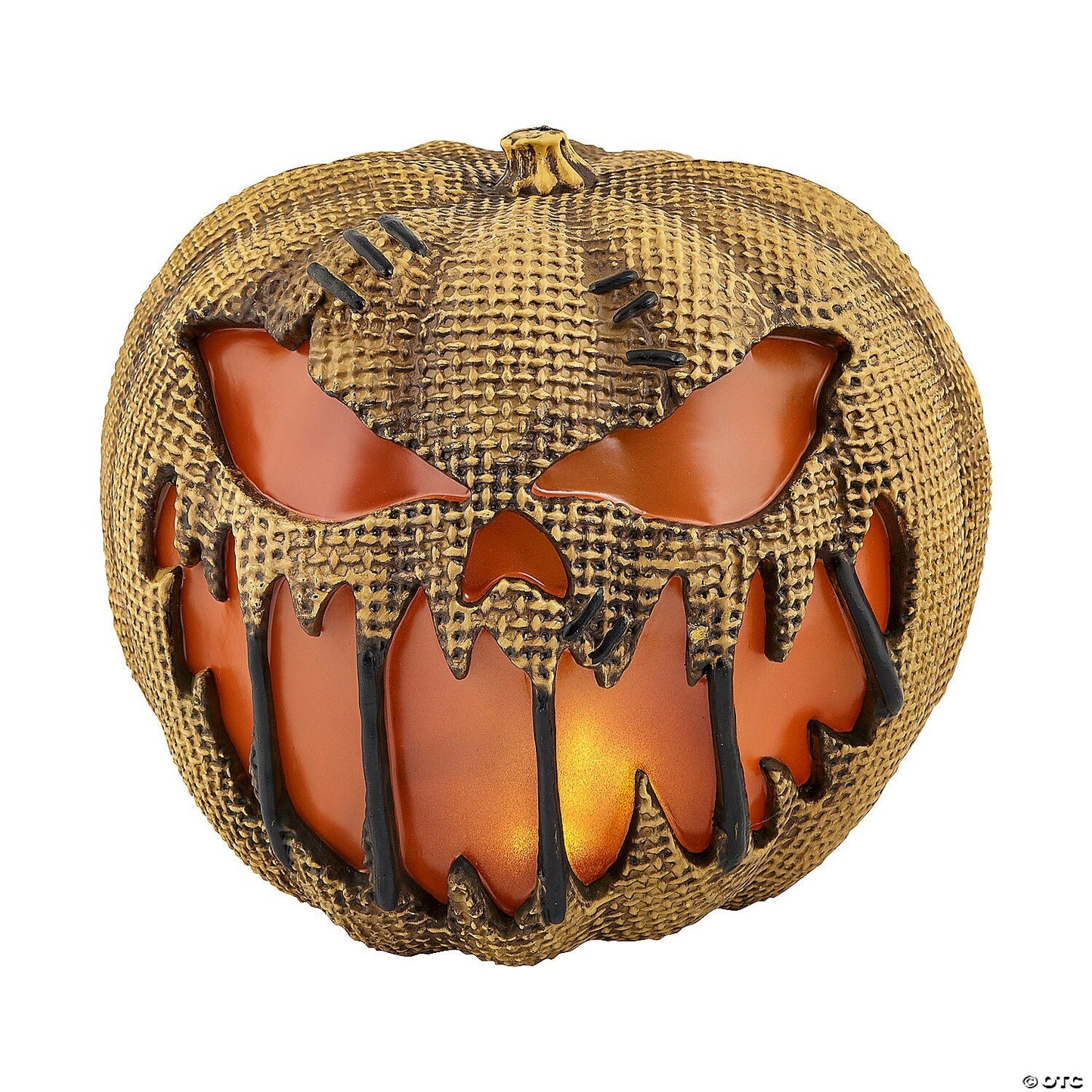 See Video! 14" Flaming Burlap Pumpkin Animated Halloween Decoration Haunt Prop