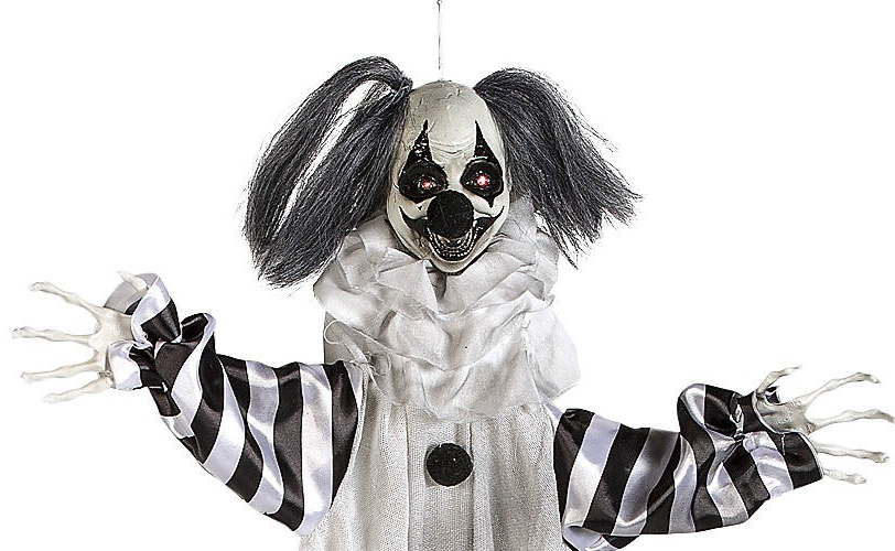 43" Evil Black White Killer Clown Animated Halloween Decor Outdoor Haunted Prop