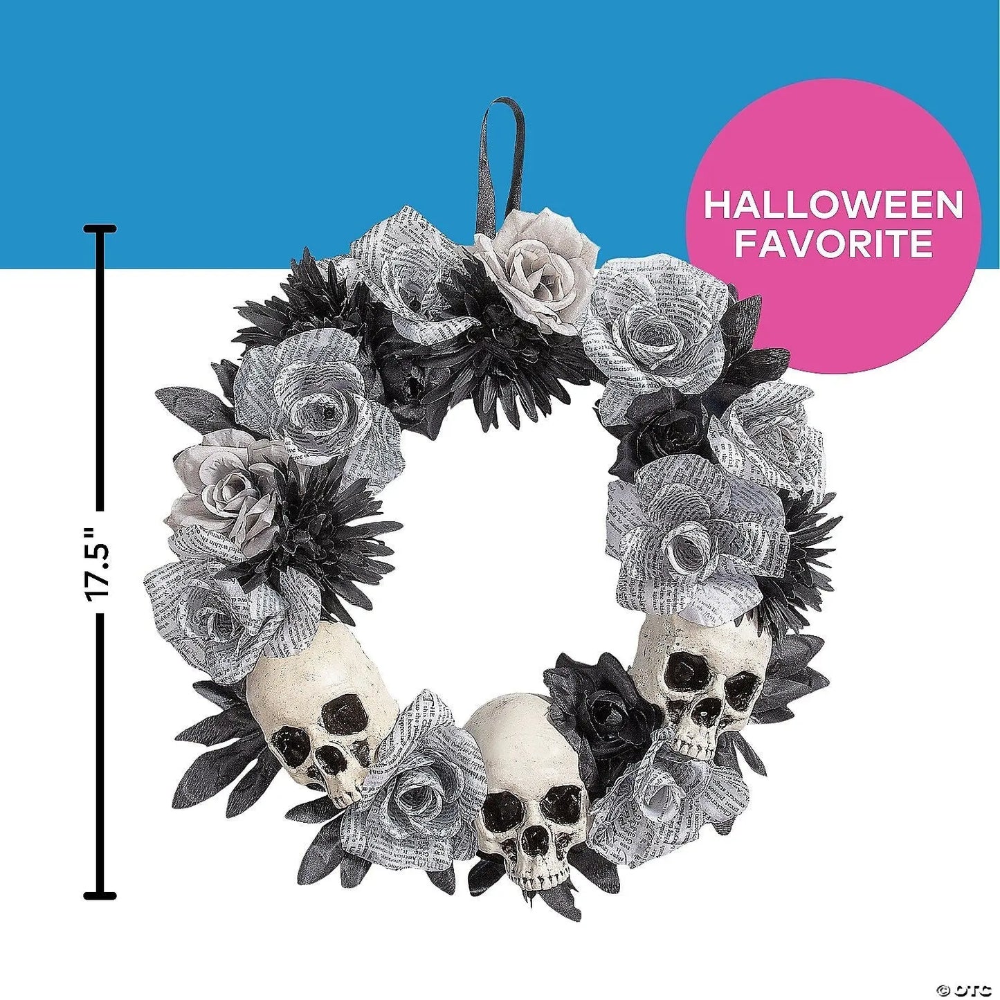 17" Skeleton Skulls & Roses Wreath