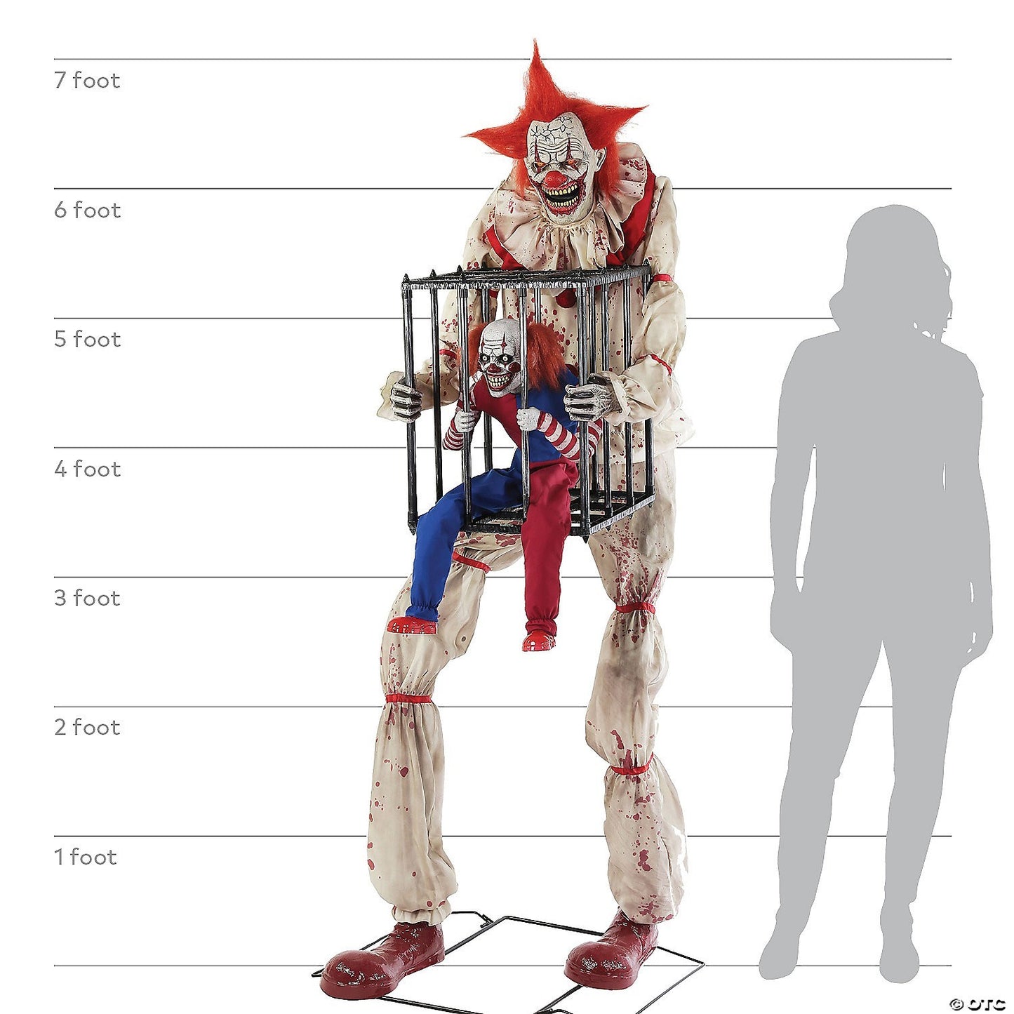 7 Ft Cagey the Clown w Clown Kid Animatronic Halloween Haunt Prop Circus Decor