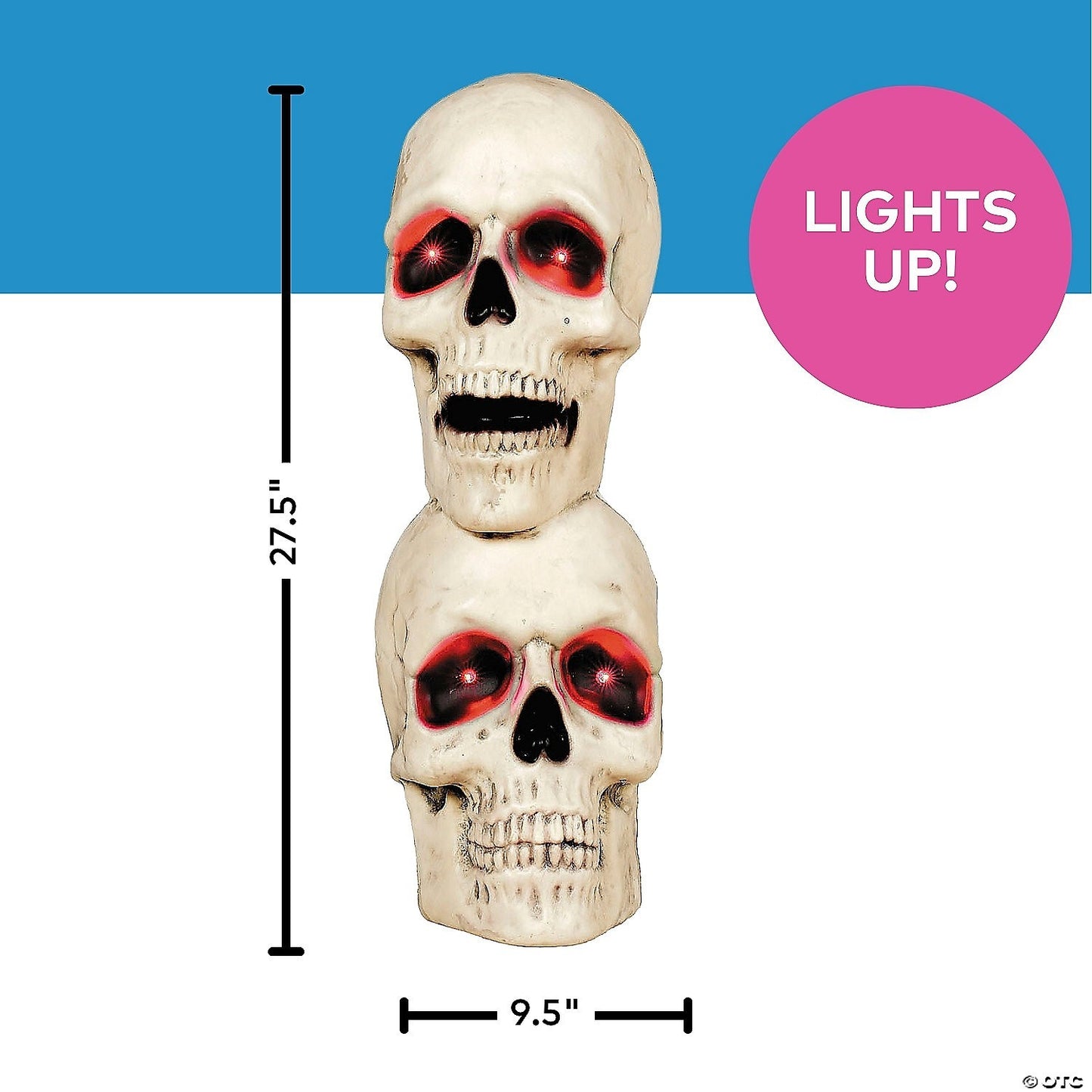 27" Lighted Human Skull Stack Halloween Cemetery Grave Outdoor Decor Haunt Prop
