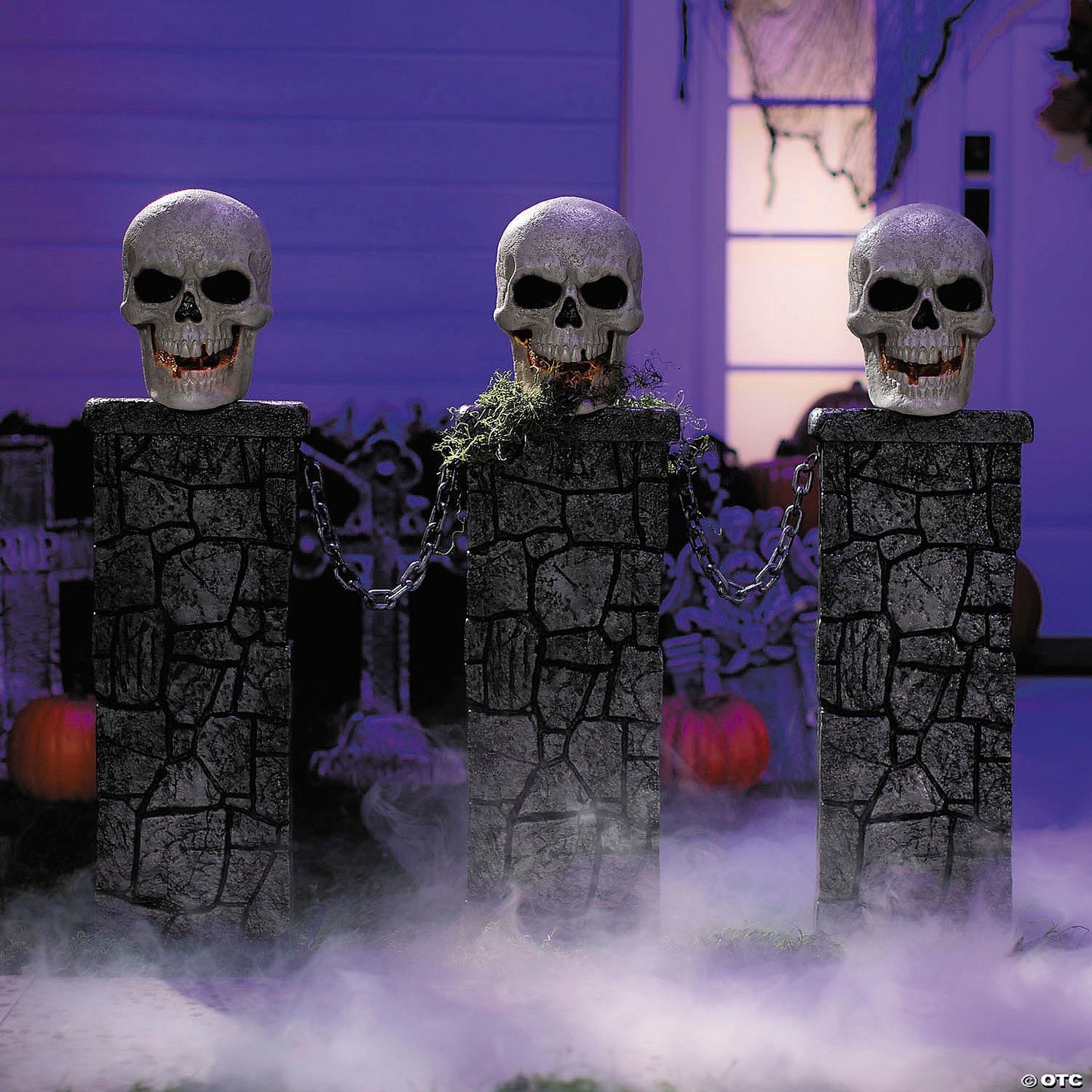 4 Ft Skull & Chain Pedestal Graveyard Fence Halloween Haunted Spirit Decor Prop