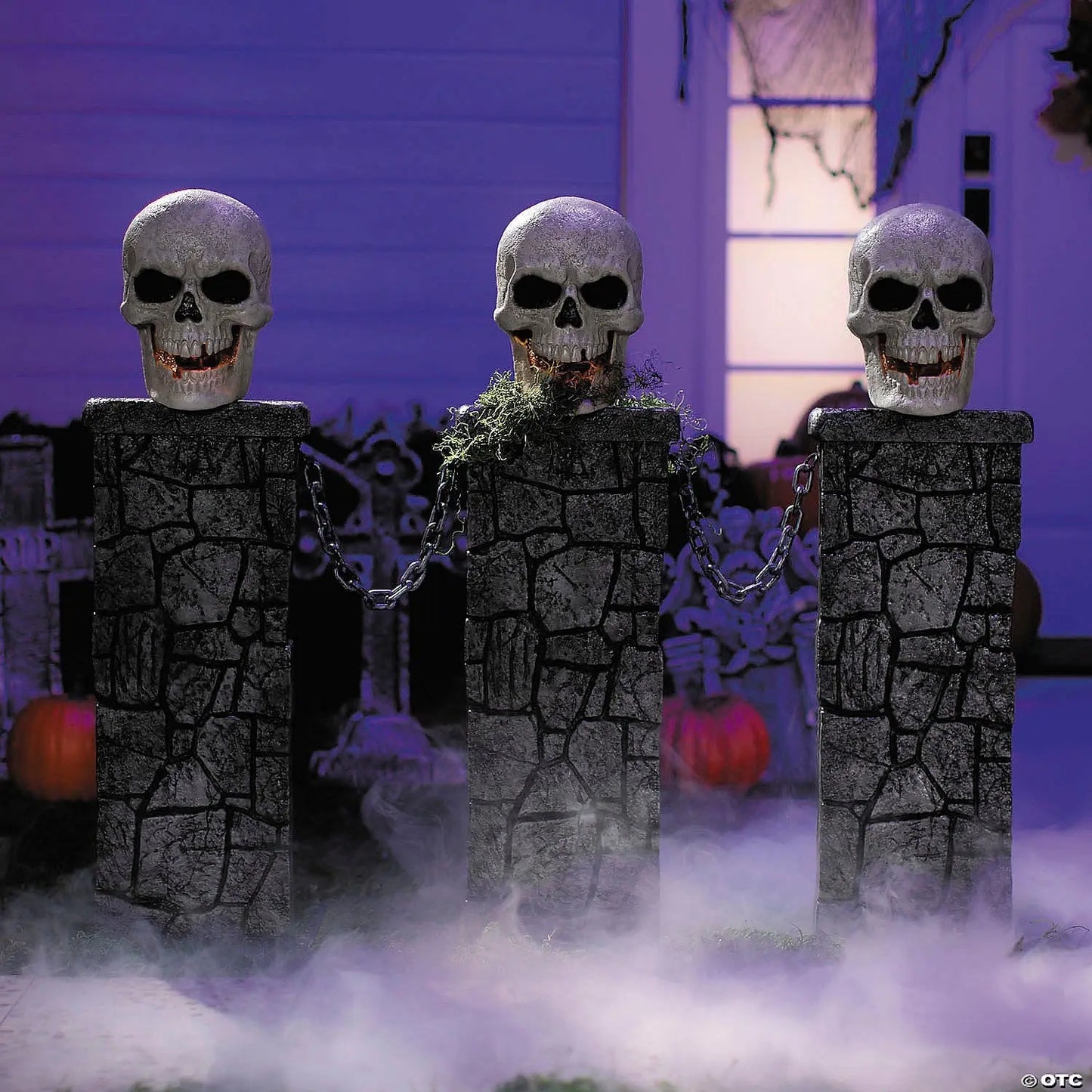 4 Ft Skull & Chain Pedestal Graveyard Fence