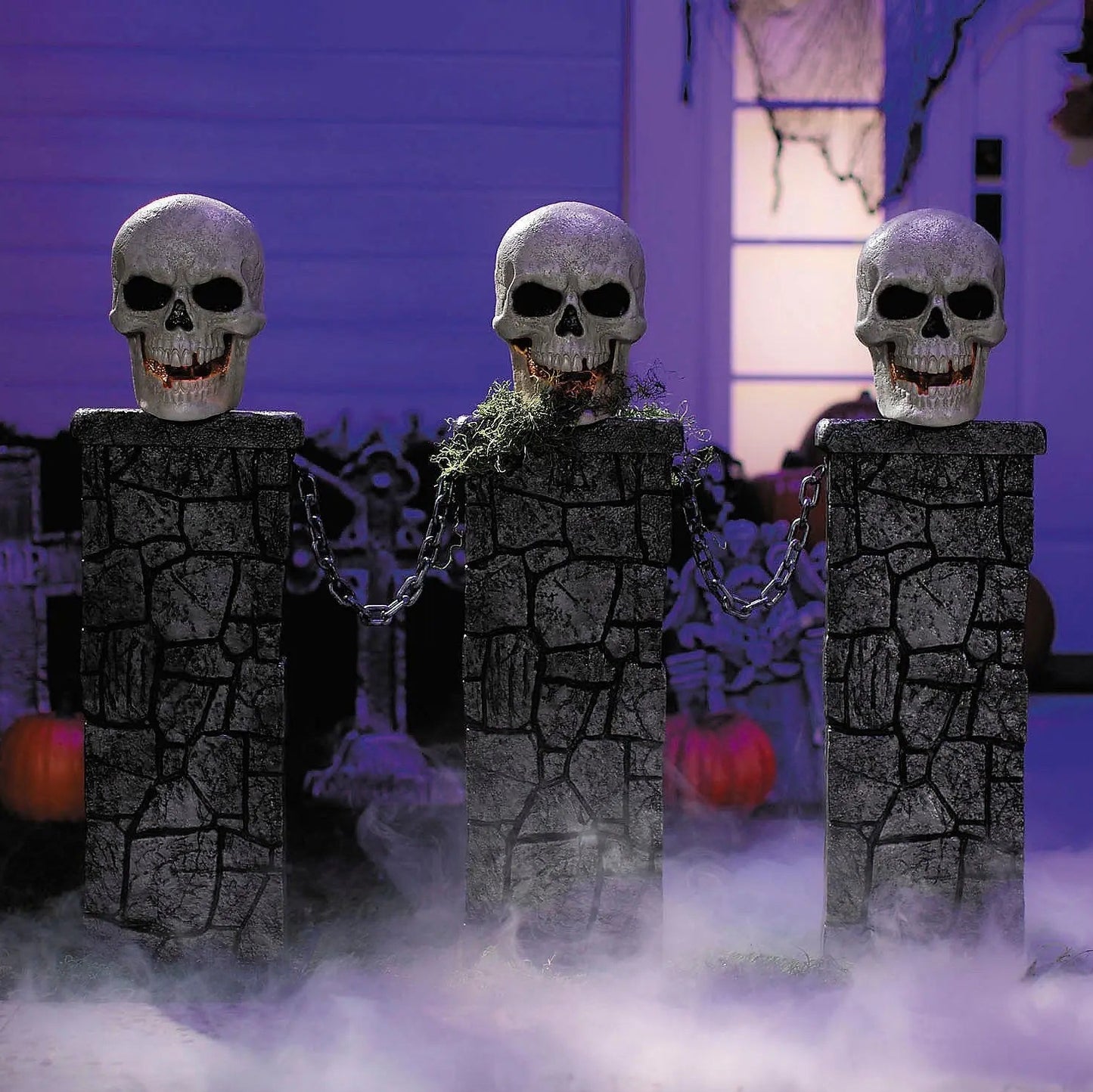 4 Ft Skull & Chain Pedestal Graveyard Fence