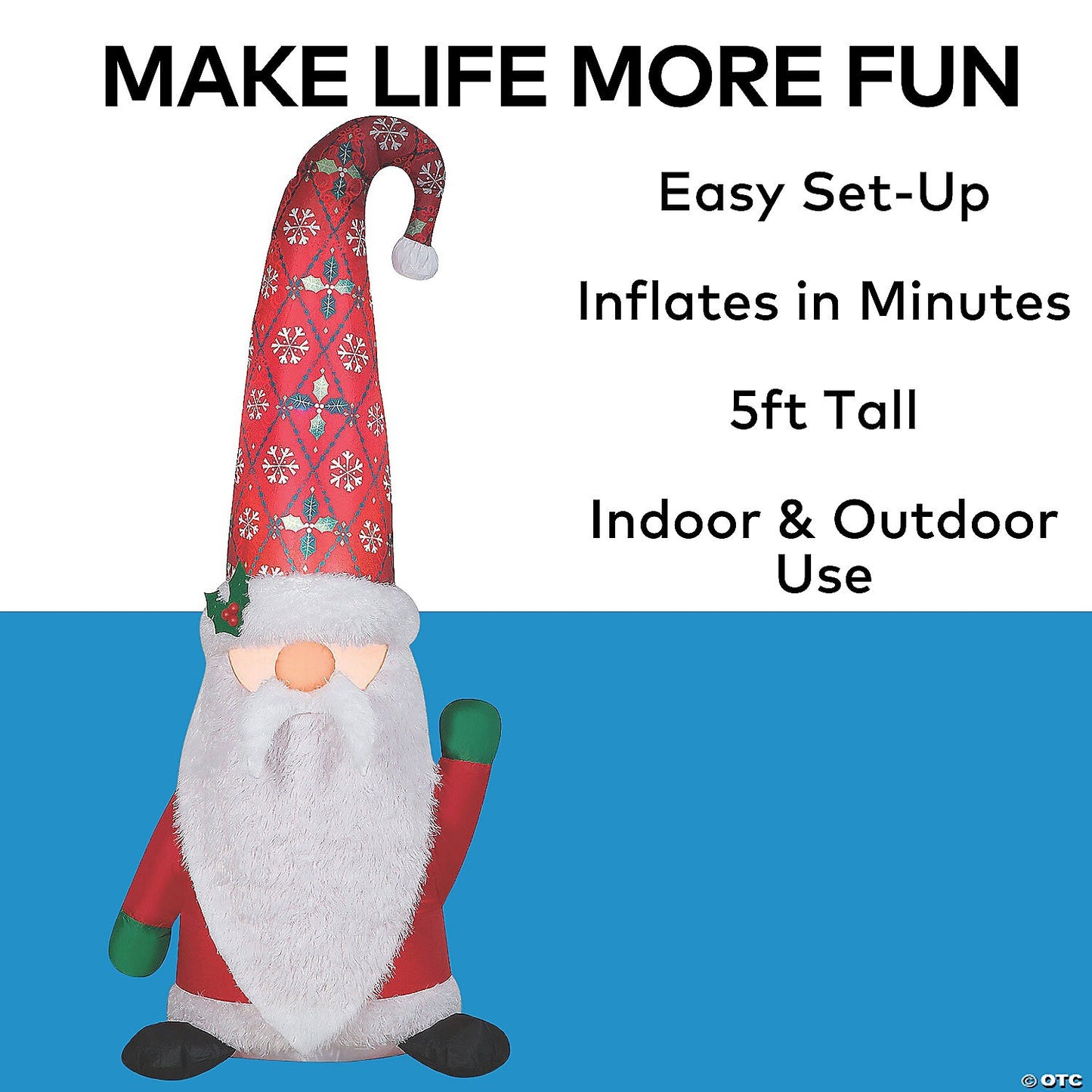 5 Ft Lighted Christmas Gnome Tomten Inflatable
