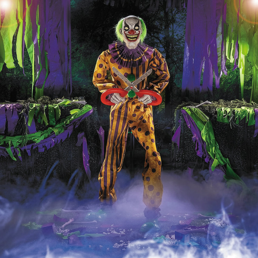 6 Ft Evil Snippers the Clown animated Halloween prop