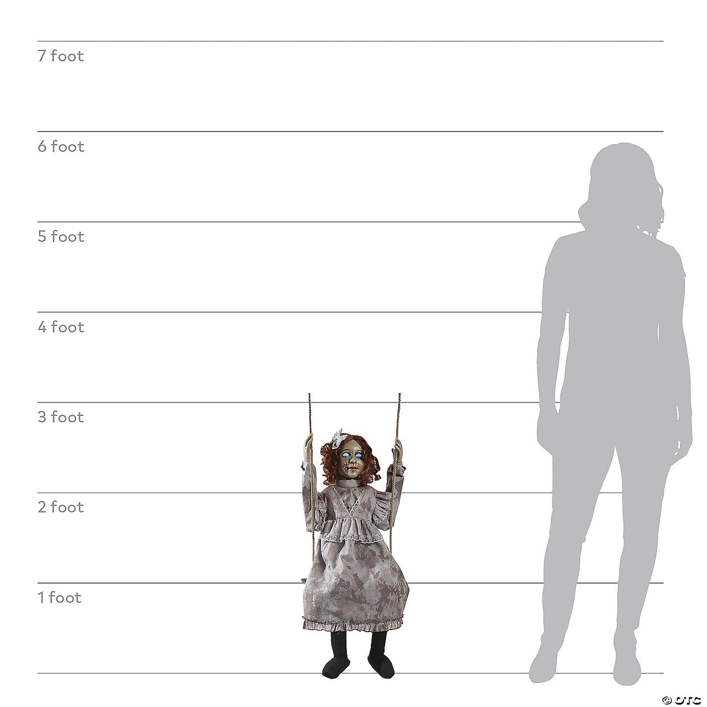 30" Swinging Decrepit Evil Doll Ghost Animated Halloween Spirit Haunted Prop