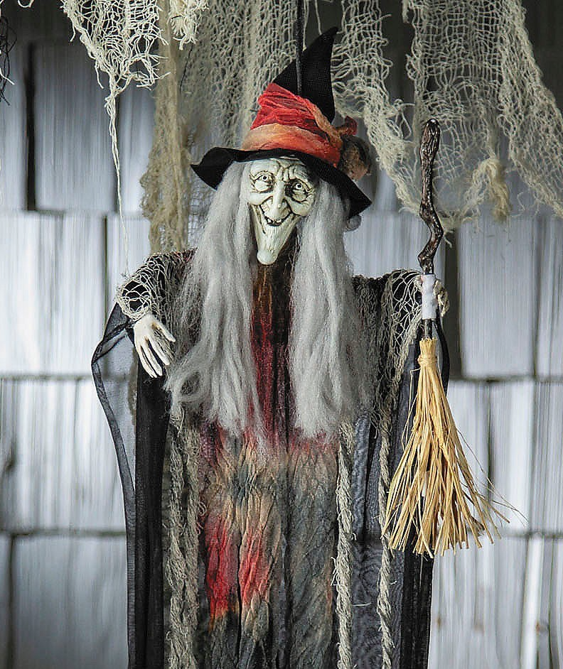 27" Hanging Witch with Broom Halloween Porch Home Decoration Haunt Prop Spirit