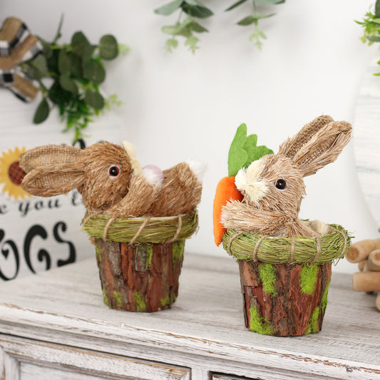 Sisal Bunnies in a Basket - Holiday Spirit Shop