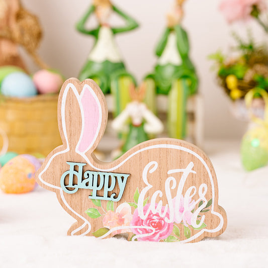 Wood Happy Easter Bunny Decoration - Holiday Spirit Shop