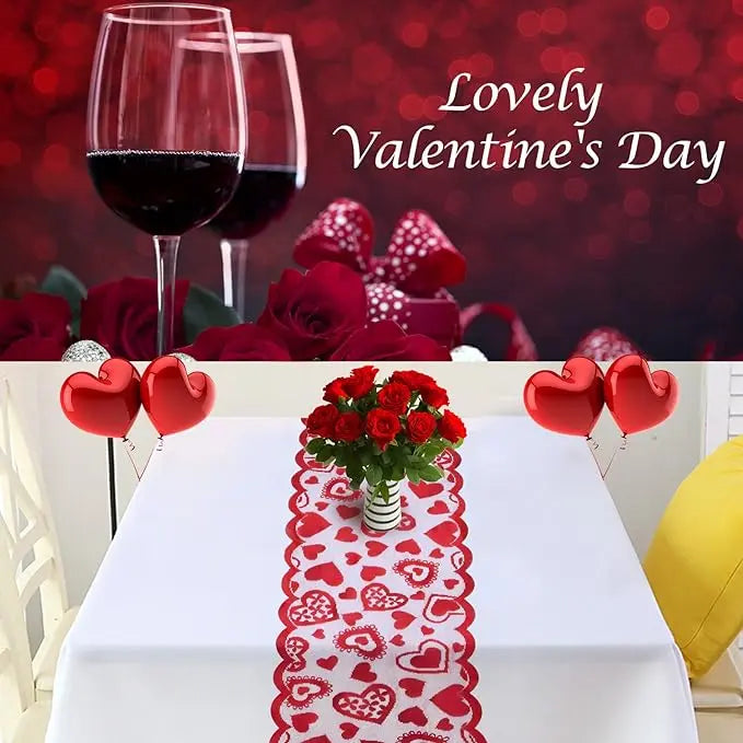 13 x 72" Valentines Day Heart Lace Table Runner - Holiday Spirit Shop
