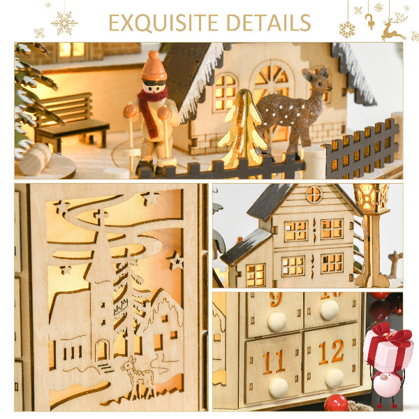 Lighted Wooden Christmas Village Advent Calendar with 24 Drawers – Second Design – additional product view 6