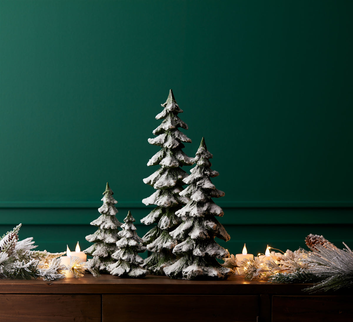 Green Snow-Covered Christmas Trees – Set of 4 – manufacturer photo 4