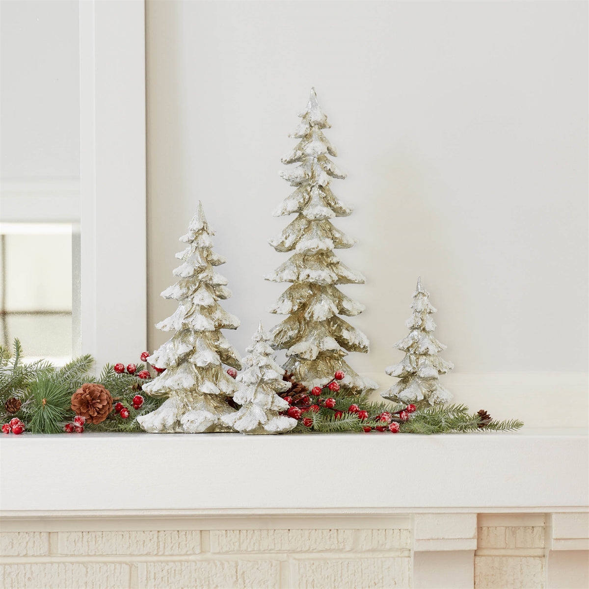 Gold Snow-Covered Christmas Trees – Set of 4 – manufacturer photo 2