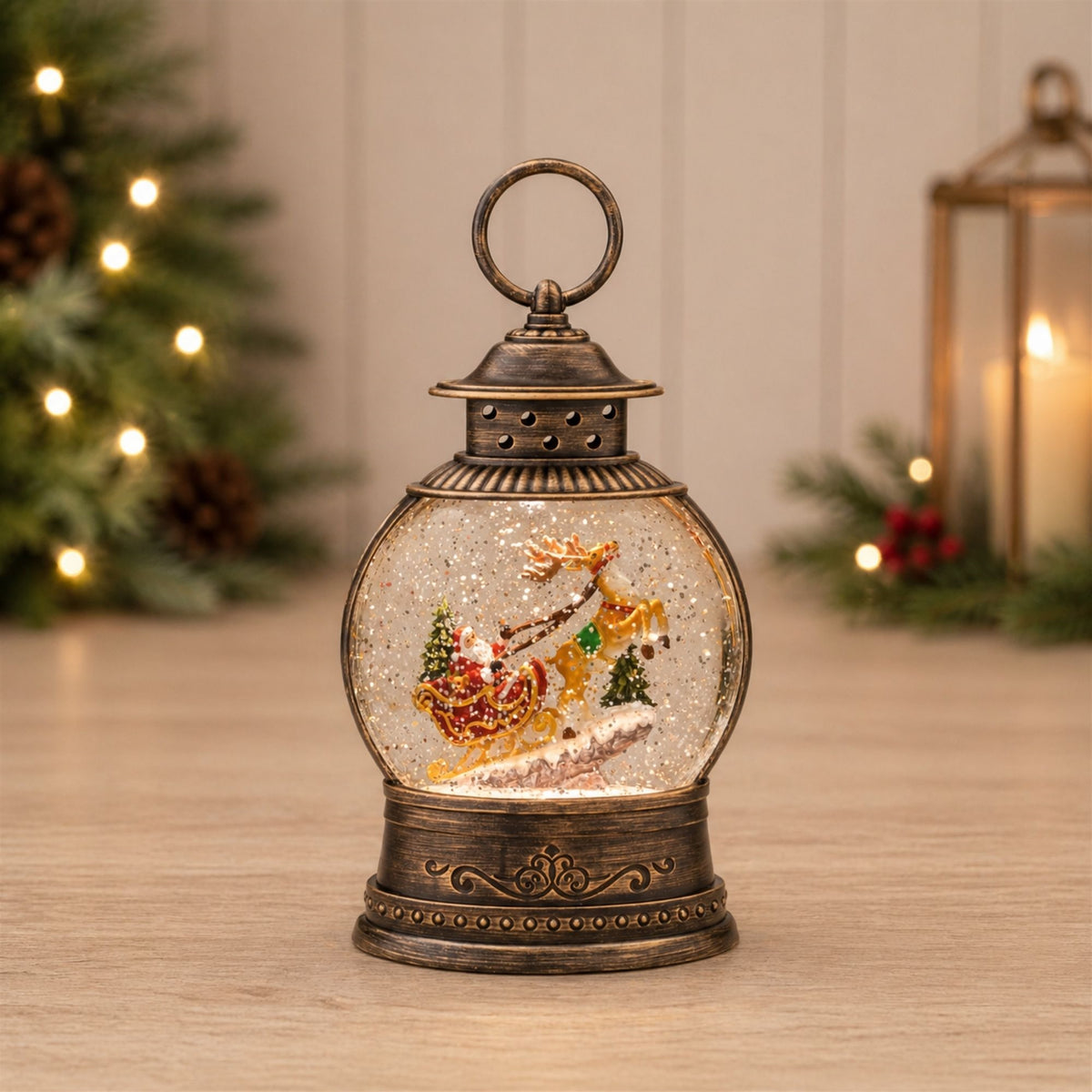 9-Inch LED Santa Sleigh Christmas Snow Globe with Swirling Snow – manufacturer additional view 1