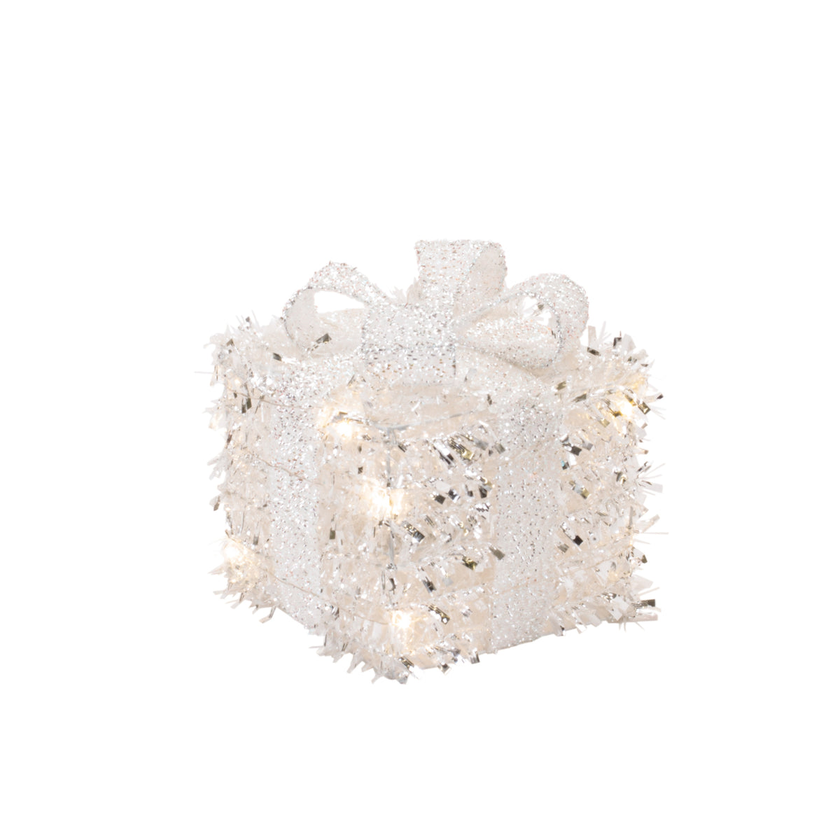 White & Silver LED Tinsel Christmas Gift Boxes – Set of 3 – Melrose manufacturer photo 4