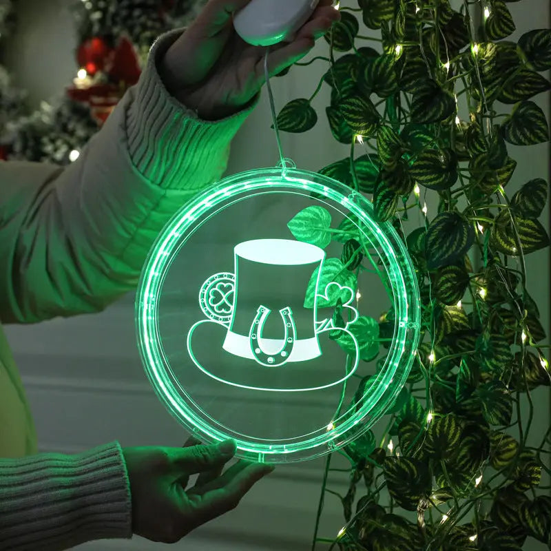 St. Patrick's Day LED 3D Green Hat & Shamrock Sign - Holiday Spirit Shop