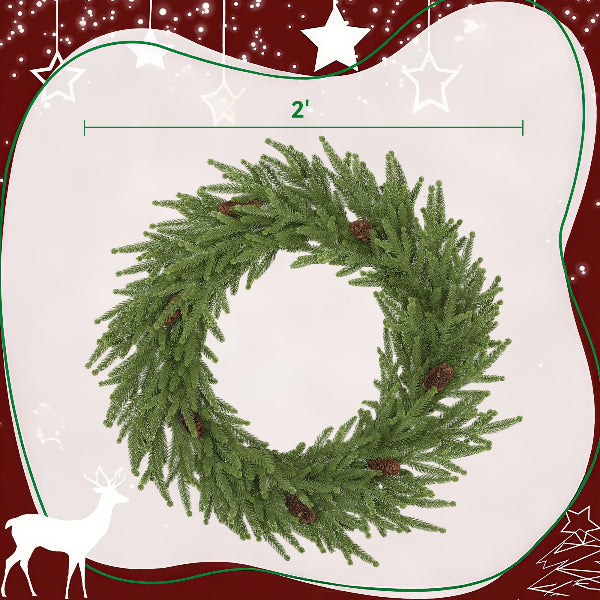 24 Inch Artificial Norfolk Pine Christmas Wreath with Pinecones – additional product view 3