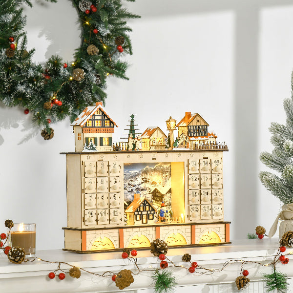 Lighted Wooden Christmas Village Advent Calendar with 24 Drawers – additional product view 2