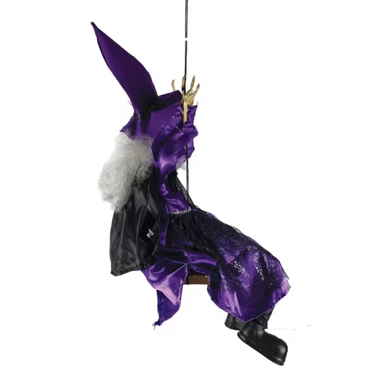 39" Purple Kicking Witch on Swing Animated Decoration