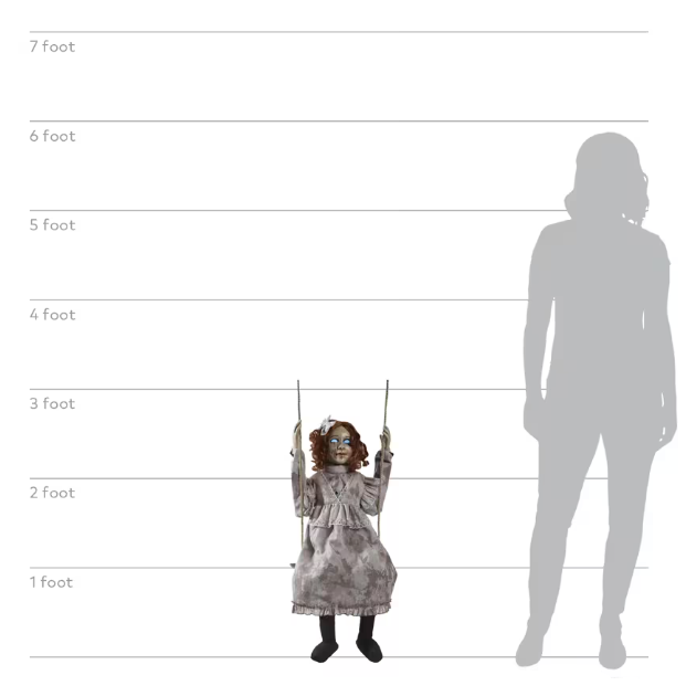 30" Swinging Decrepit Doll Animated Prop