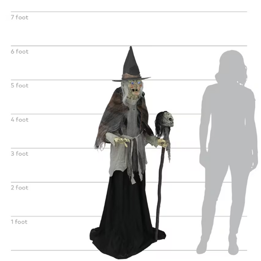 6 Ft Lunging Witch with Digital Eyes Animated Prop