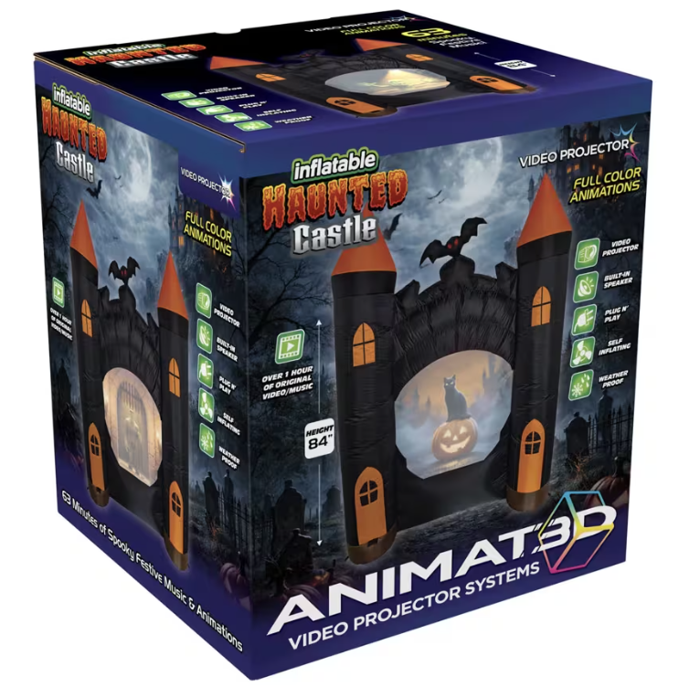 Halloween 2026 outdoor 7 Ft Haunted Castle Animated Projection Inflatable
