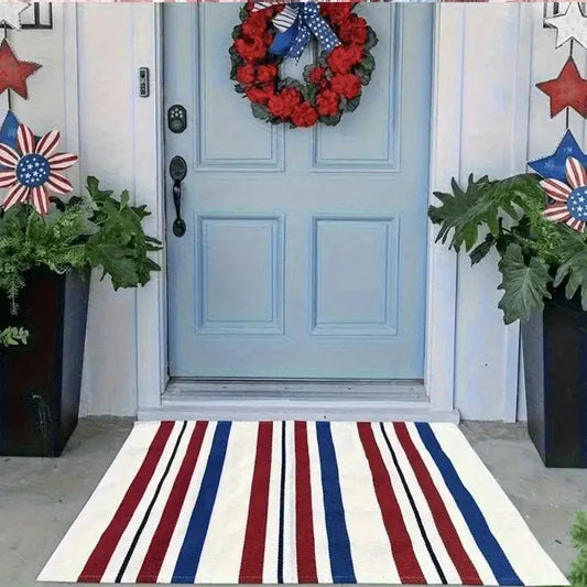 Americana Red, White & Blue Striped Door Mat - 2 Sizes - Holiday Spirit Shop