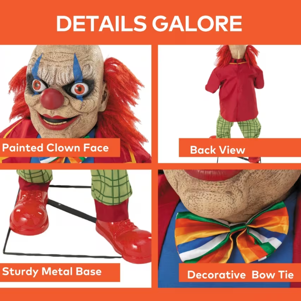 4 ft animated creepy clown with bear Halloween prop