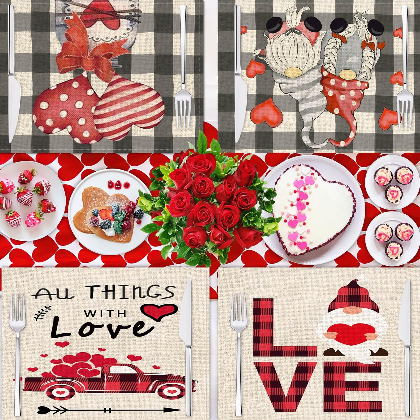 Set of 4 Valentines Day Placemats
