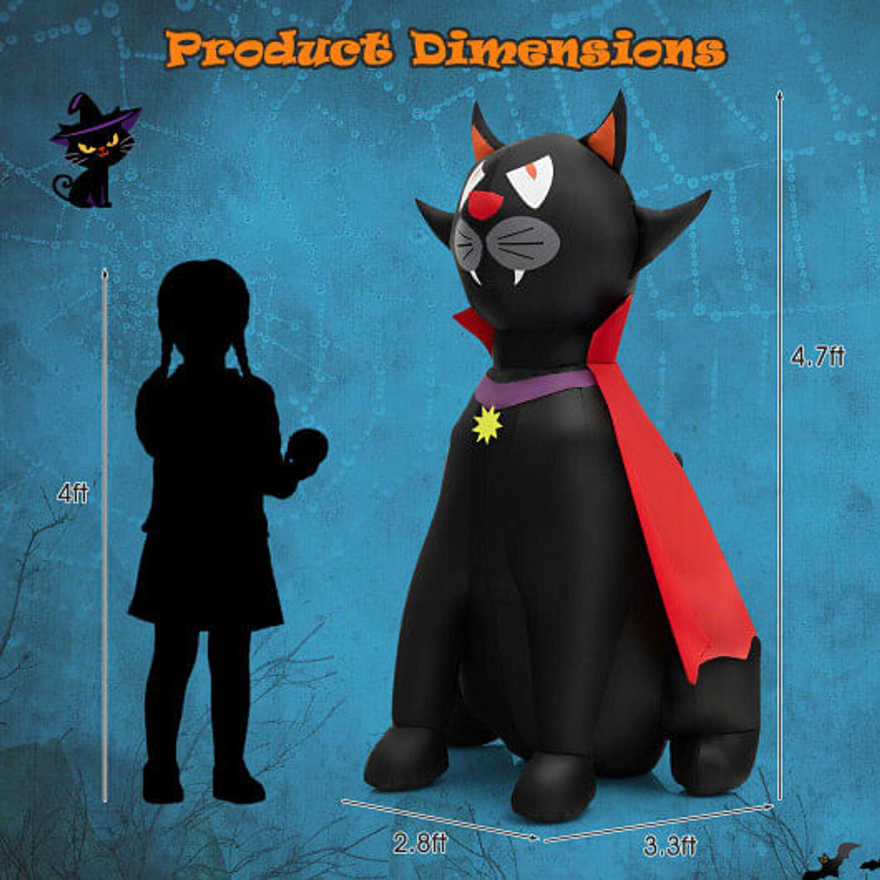 4.7 Ft Inflatable Vampire Black Cat