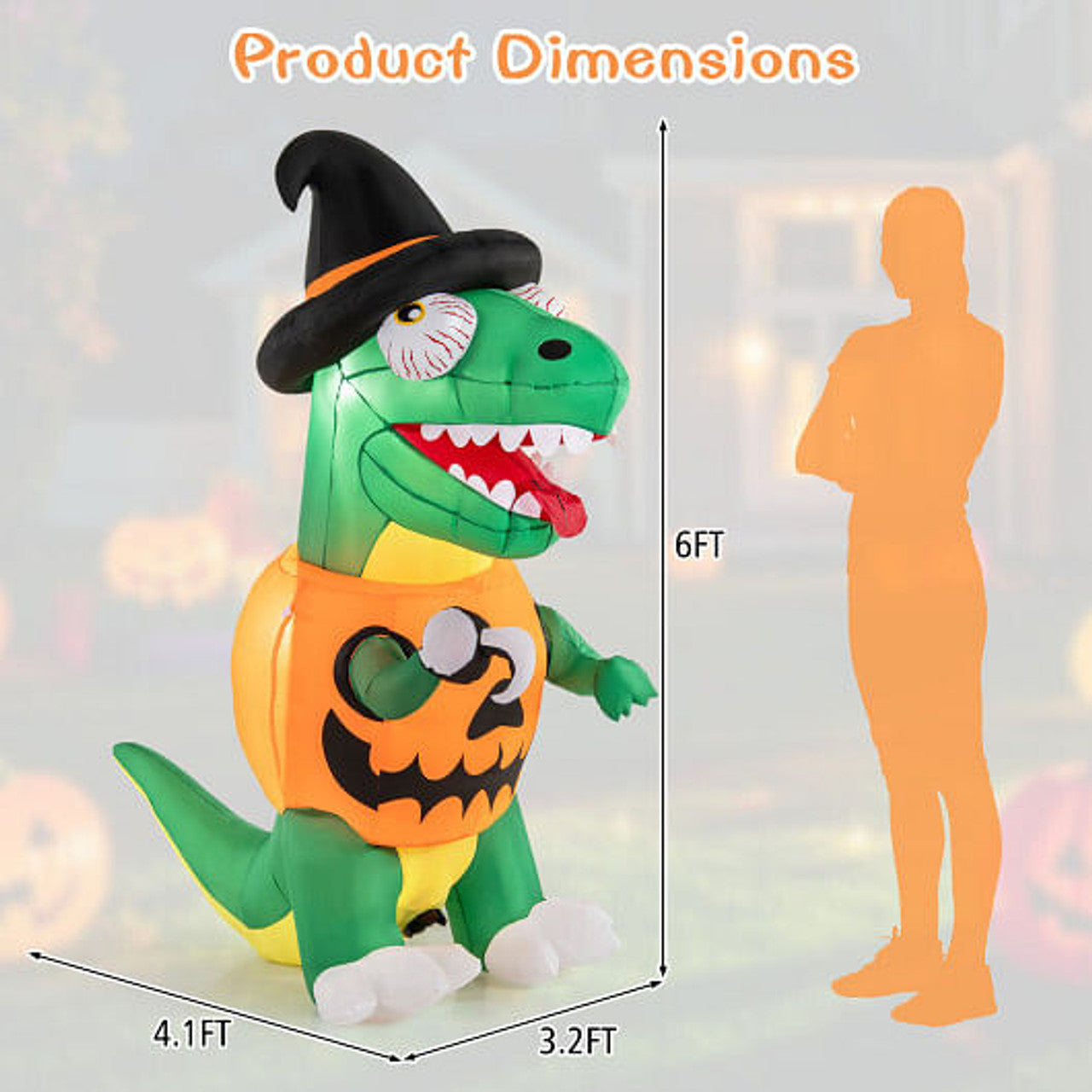6 Ft Inflatable Dinosaur Pumpkin