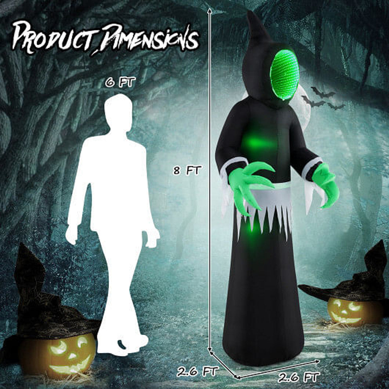 8 Ft Giant LED Green Mirror Face Phantom Inflatable