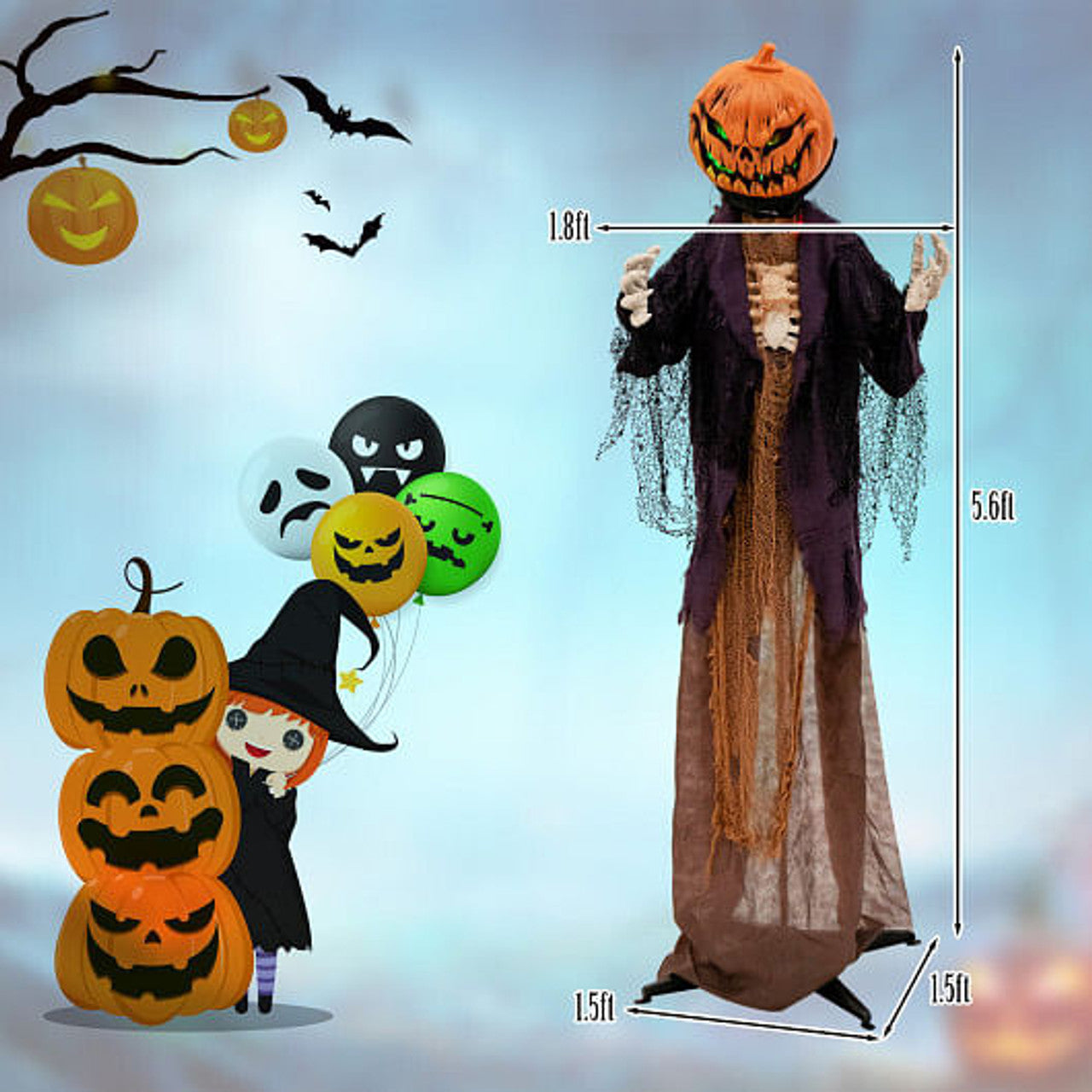 5.5 Ft Standing Pumpkin Scarecrow