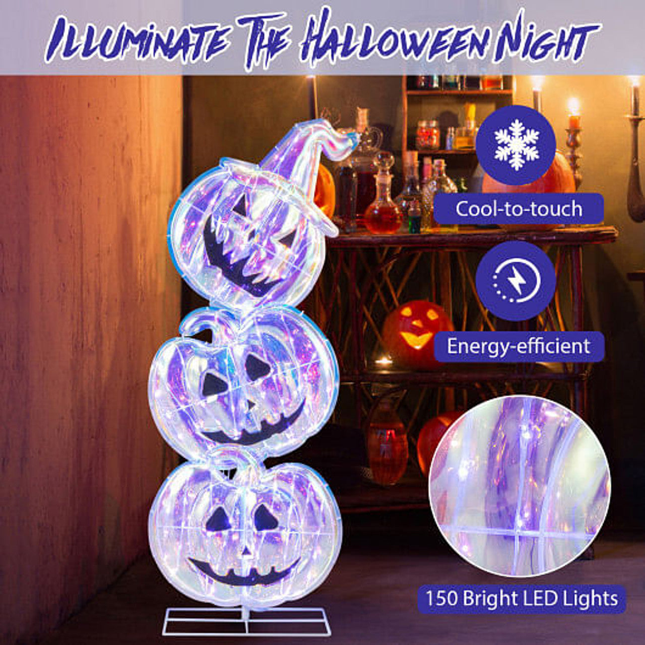 3 Ft LED Lighted Pumpkin Stack