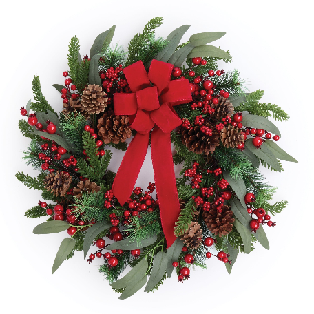 Christmas wreaths and garlands featuring festive greenery and seasonal holiday decorations from Holiday Spirit Shop.