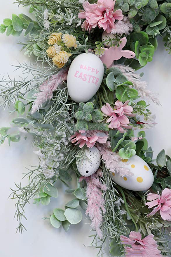 13.8" Easter Eggs & Blooms Rattan Wreath