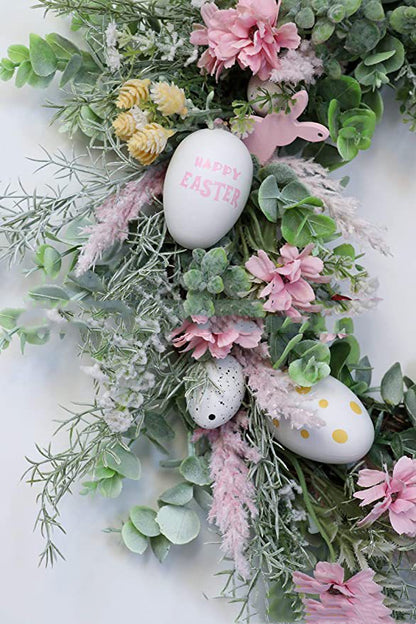 13.8" Easter Eggs & Blooms Rattan Wreath