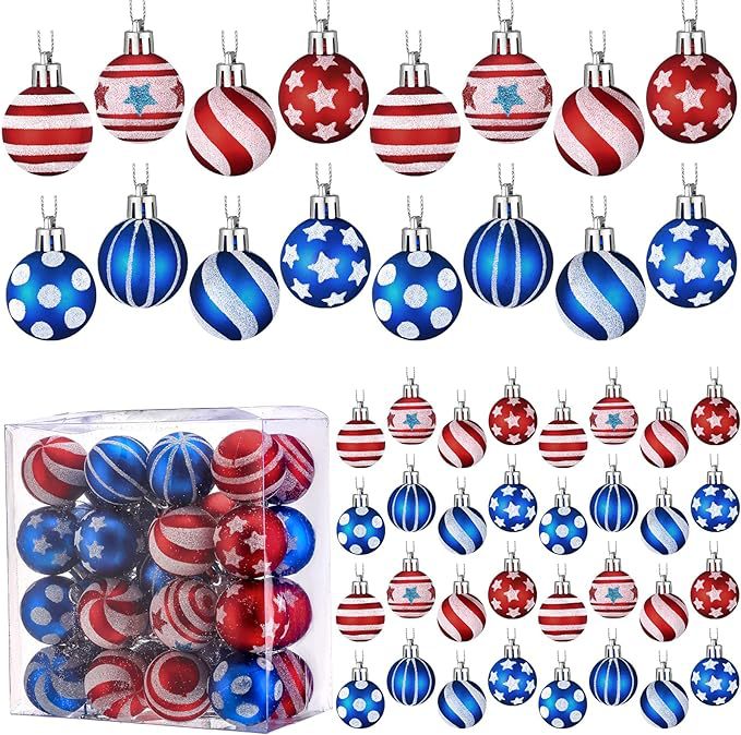 Patriotic Hanging Ornament Set – 32 Red, White & Blue Balls