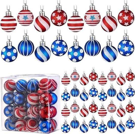 Patriotic Hanging Ornament Set – 32 Red, White & Blue Balls