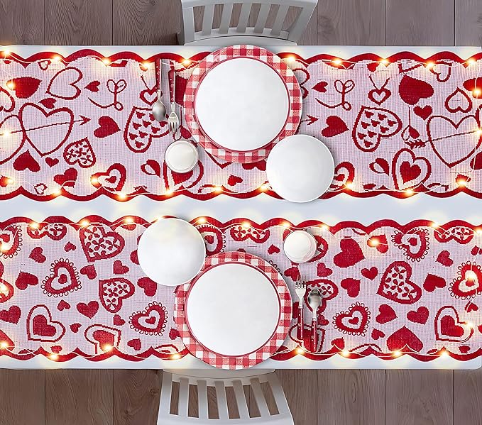 13 x 72" Valentines Day Heart Lace Table Runner