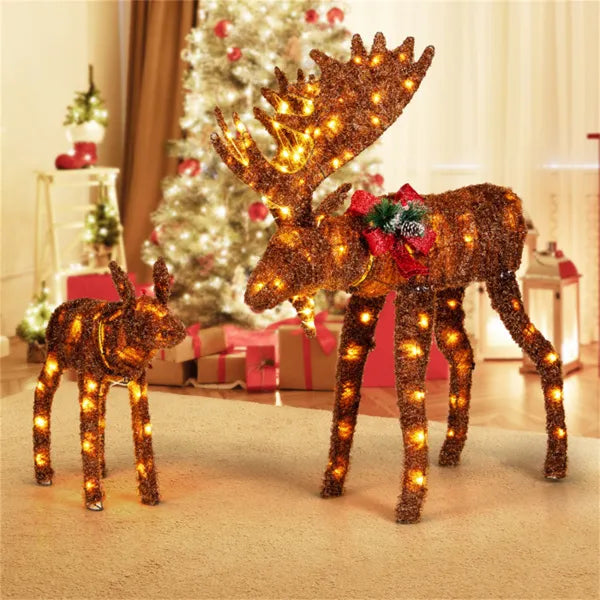 Set of 2 - Father & Baby Moose with LED Lights