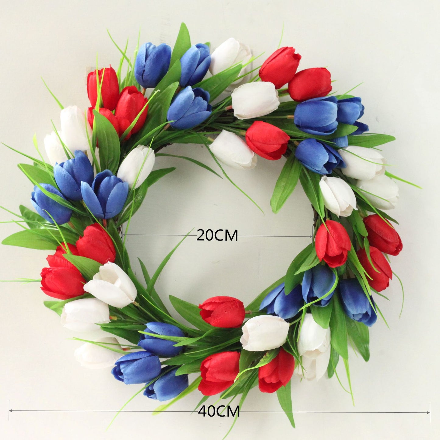 Red, White & Blue Tulip Wreath – 16” Patriotic Door Décor