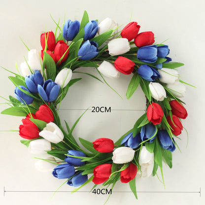 Red, White & Blue Tulip Wreath – 16” Patriotic Door Décor